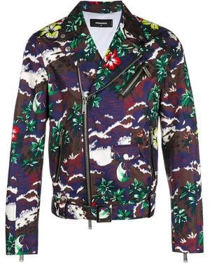 DSquared² Tropical Print Biker Jacket - Multicolour