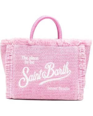MC2 Saint Barth Colette Logo-Embroidered Frayed Beach Bag - Pink