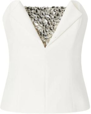 Genny Top palabra de honor con apliques de cristal - Blanco