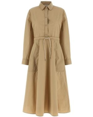 Moncler Robe Mi-Longue À Boutons Pression - Natural