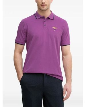 Aeronautica Militare Eagle-Embroidered Polo Shirt - Purple