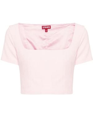 STAUD Anya Square-Neck Crop Blouse - Pink