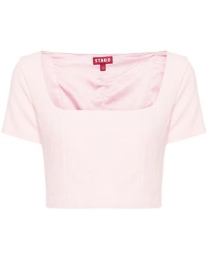 STAUD Anya Square-Neck Crop Blouse - Pink