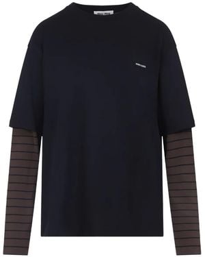Miu Miu Layered Striped-Sleeve Top - Blue