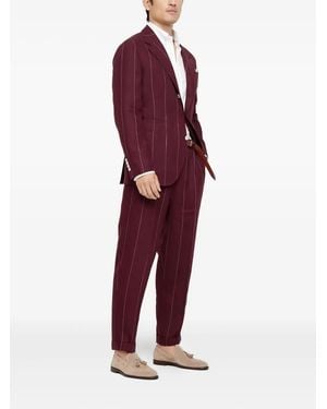 Brunello Cucinelli Pinstripe Linen Suit - Purple