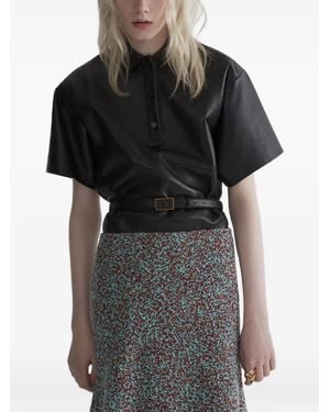 Mugler Poloshirt Aus Leder - Schwarz