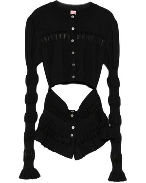 FETICO Convertible Sheer Lace Striped Cardigan - Black