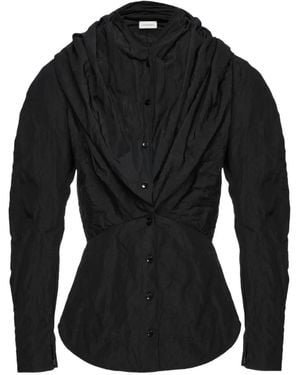 Magda Butrym Camicia Drappeggiata Con Cappuccio - Nero