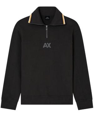 ARMANI EXCHANGE Logo-Patch Quarter-Zip Sweatshirt - Black