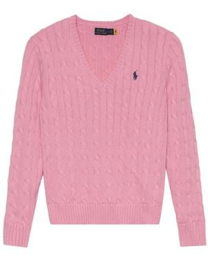 Polo Ralph Lauren Cable-Knit V-Neck Sweater - Pink