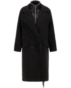 Herno Fringed Bouclé Coat - Black