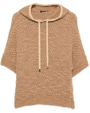Fabiana Filippi Pull En Maille Ajourée À Manches Courtes Et Capuche - Natural
