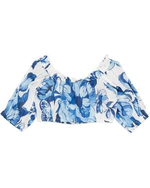 FARM Rio Floral Print Crop Top - Blue