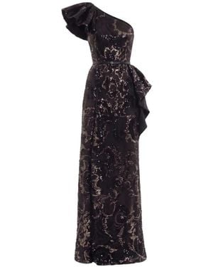 Saiid Kobeisy Ruffled Sequin-Embroidered Maxi Dress - Black