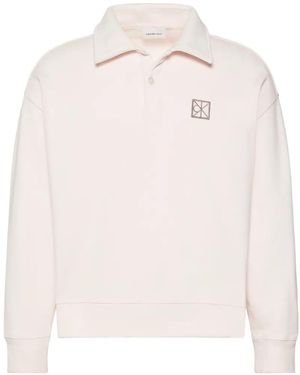 Calvin Klein Logo-Patch Polo-Collar Jumper - White