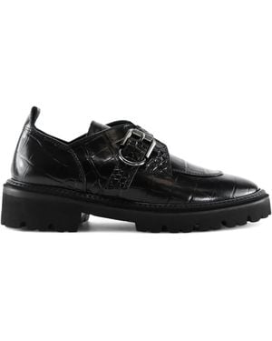 Notabene Tecla Crocodile-Effect Derby Shoes - Black