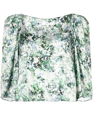Vince Floral-Print Square-Neck Blouse - Green