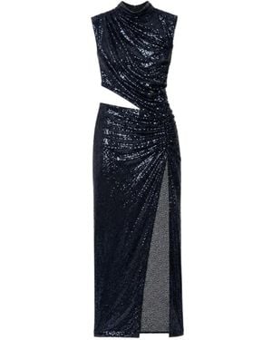 Amazuìn Sequin-Embroidered Asymmetric Maxi Dress - Blue