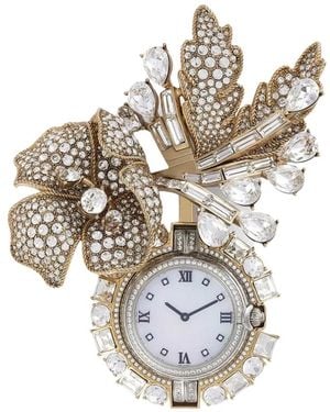 Dolce & Gabbana Flower Watch Brooch With Rhinestones - White