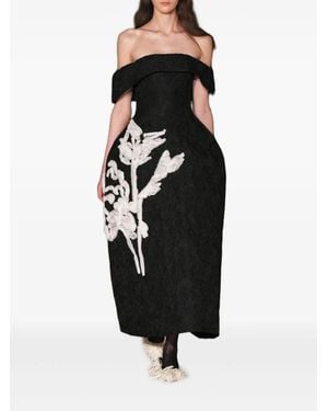 Erdem Off-Shoulder Floral-Embellished Dress - Black