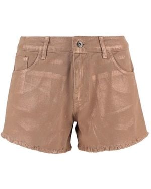 DON'T @ ME Iridescent Frayed Denim Shorts - Brown