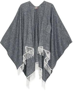 Twinset Poncho Con Flecos - Gris