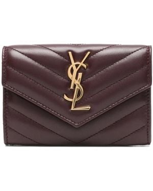 Saint Laurent Cassandre Quilted Logo Wallet - Purple