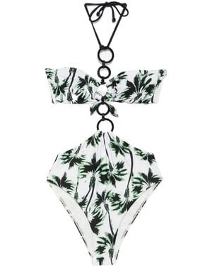 Agua de Coco Palm-Print Swimsuit - White