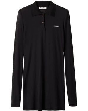 Miu Miu Ribbed-Knit Mini Dress - Black