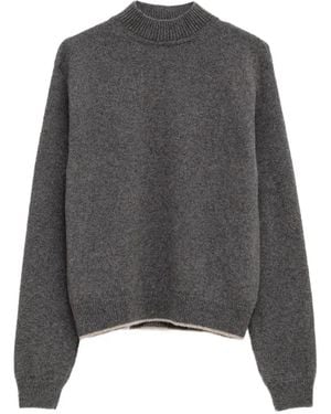 Jacquemus Contrast-Trim High-Neck Sweater - Gray