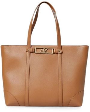 ARMANI EXCHANGE Logo-Plaque Tote Bag - Brown