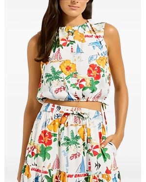 Seafolly Blouse Imprimée À Taille À Cordon - White