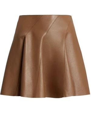 Ralph Lauren Pleated Leather Miniskirt - Brown