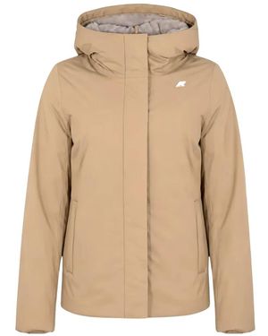 K-Way Hooded Logo-Patch Jacket - Natural