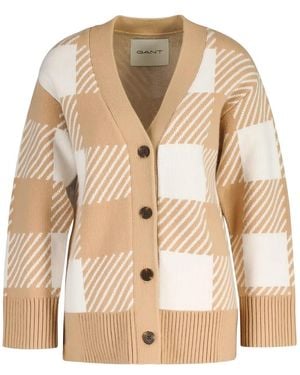 GANT Checked-Pattern Button-Fastening Cardigan - Natural