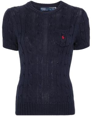 Polo Ralph Lauren Embroidered-Logo Cable-Knit T-Shirt - Blue