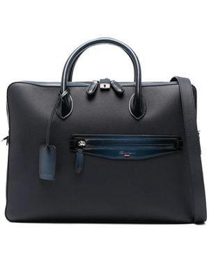 Santoni Zip Leather Laptop Bags - Blue
