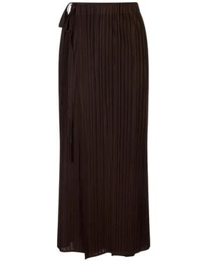 MEIMEIJ Pleated Tie-Waist Palazzo Trousers - Brown