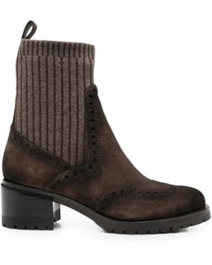 Santoni Brogue-Detail Sock Ankle Boots - Brown