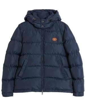 Valentino Garavani Logo-Patch Hooded Down Jacket - Blue