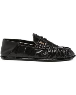 Saint Laurent Crocodile-Effect Loafers - Black