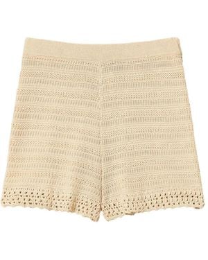 Twinset Knit Shorts With Crochet Detail - Natural