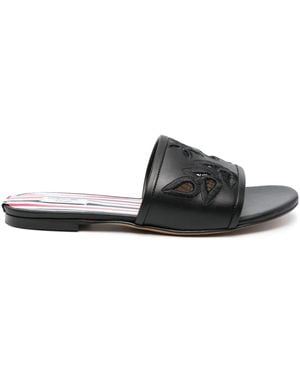 Thom Browne Icon Claquette Leather Slides - Black