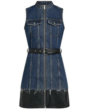 KARL LAGERFELD Faux-Leather And Denim Dress - Blue