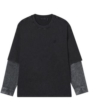 FIVE CM Layered Denim-sleeve T-shirt - ブラック