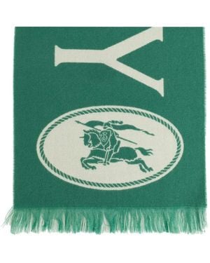 Burberry Sciarpa Con Frange E Logo A Intarsio - Verde