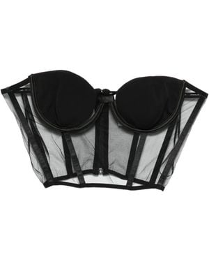 Nensi Dojaka Mesh-Panel Corset Top - Black
