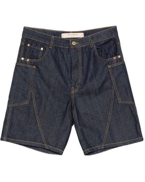 Yes London Contrast-Stitch Denim Shorts - Blue