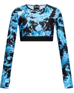 Versace Jeans Couture Printed Long-Sleeves Crop Top - Blue