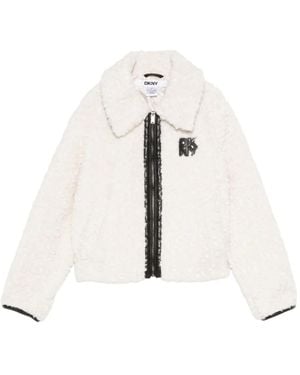 DKNY Logo-Patch Zip-Up Jacket - White